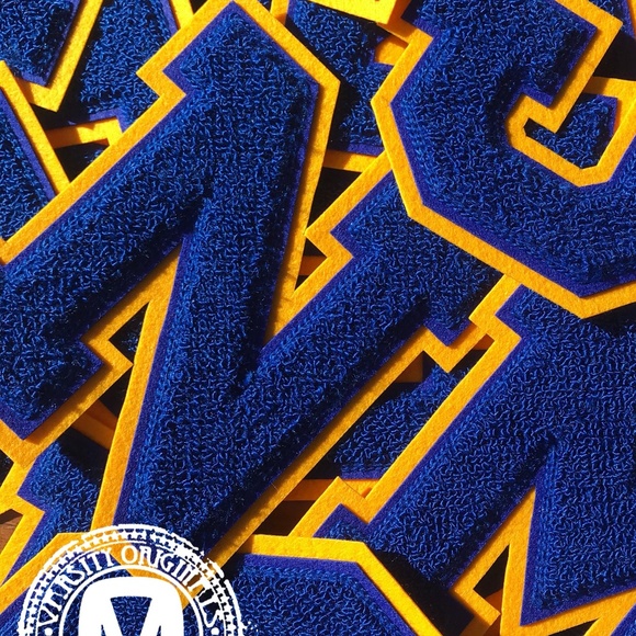 Royal Blue/Gold 6” Chenille Varsity Letter Patches / A-Z Available MADE IN USA - Picture 1 of 4